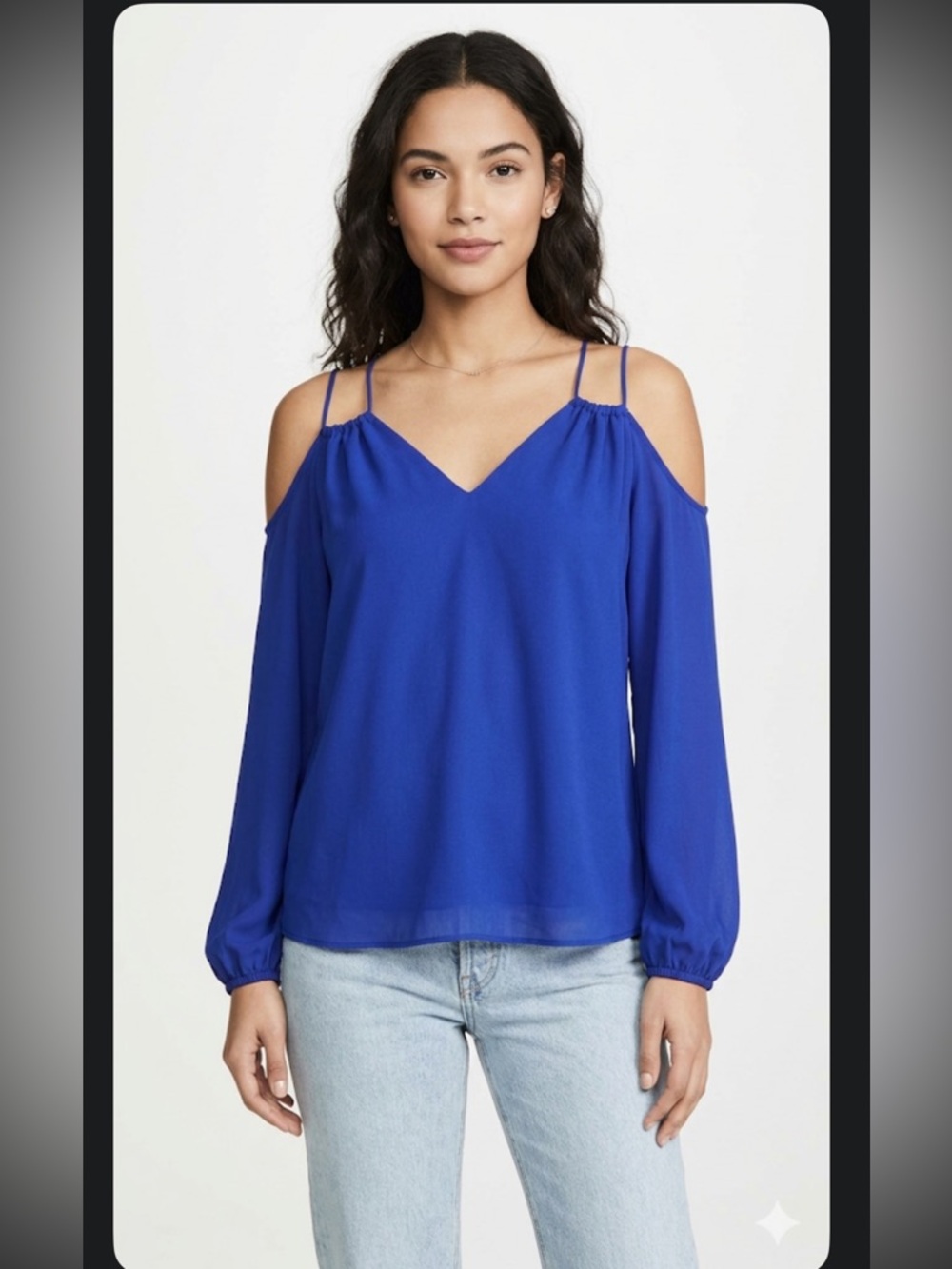 Skies Are Blue Royal Blue Cold-Shoulder V-Neck Blouse size M.